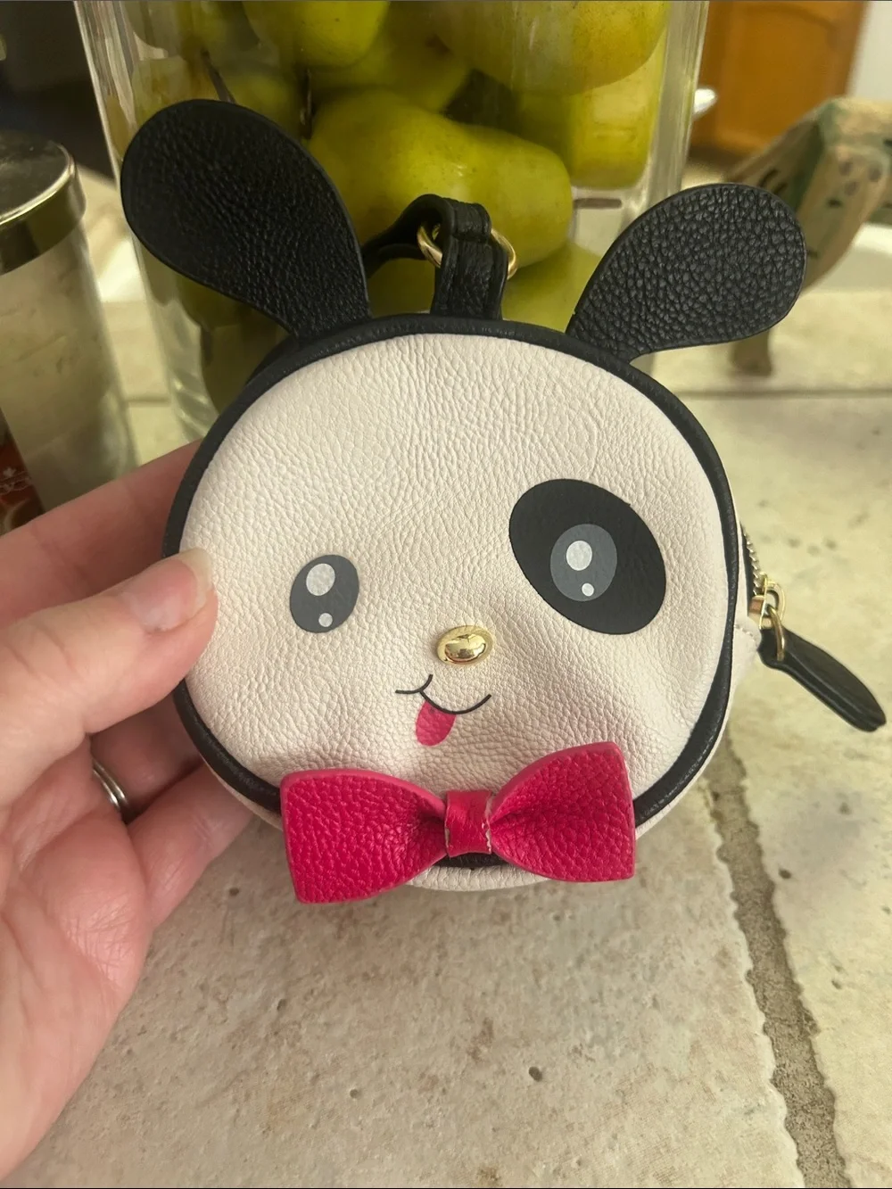 Betsey Johnson Kids Panda Coin Purse in White, Black & Hot Pink Bow